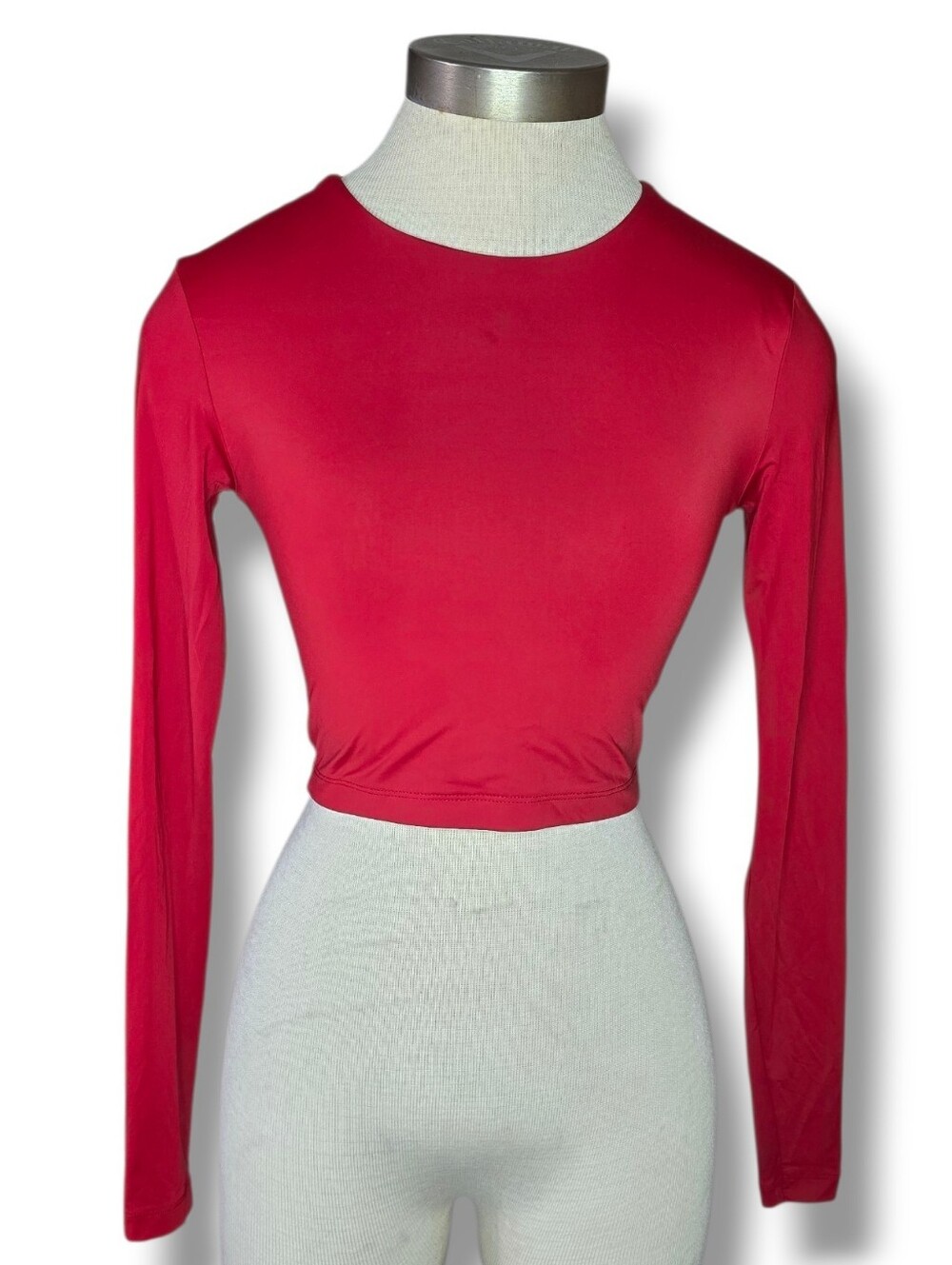 Zara Lindo Women's Long Sleeve Crop Top - Red Size Medium
